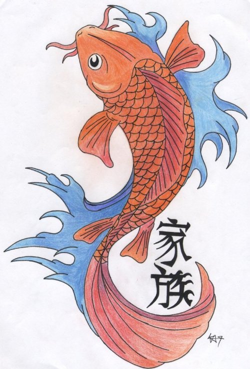 Awesome Color Carp Fish Tattoos Design